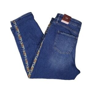 Knox Rose Womend Blue Embroidered Mid Rise Straight Denim Jeans Size 14 NWT